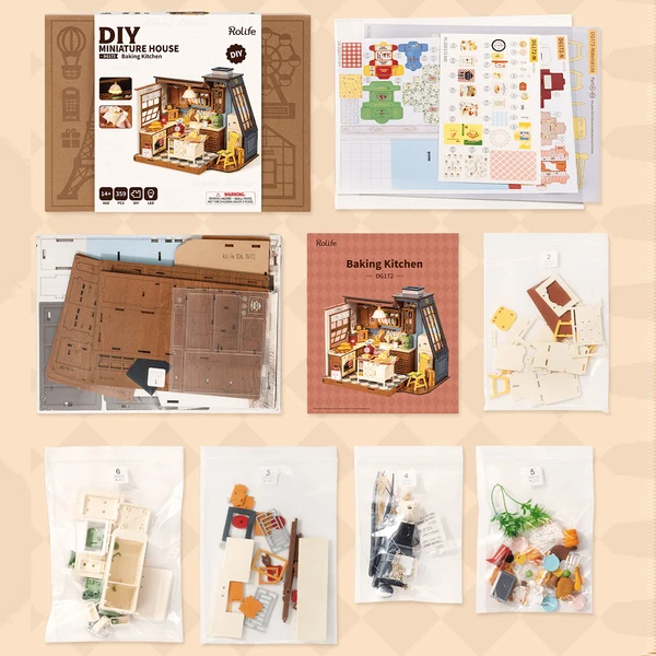 Rolife Baking Kitchen DG172 ολοκληρωμένη φωτιζόμενη DIY μινιατούρα