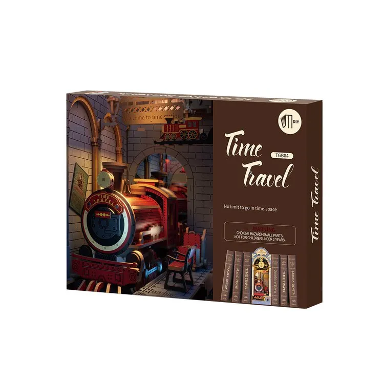 Rolife Time Travel TGB04 DIY Book Nook με κόκκινη ατμομηχανή και παλιό σιδηροδρομικό σταθμό