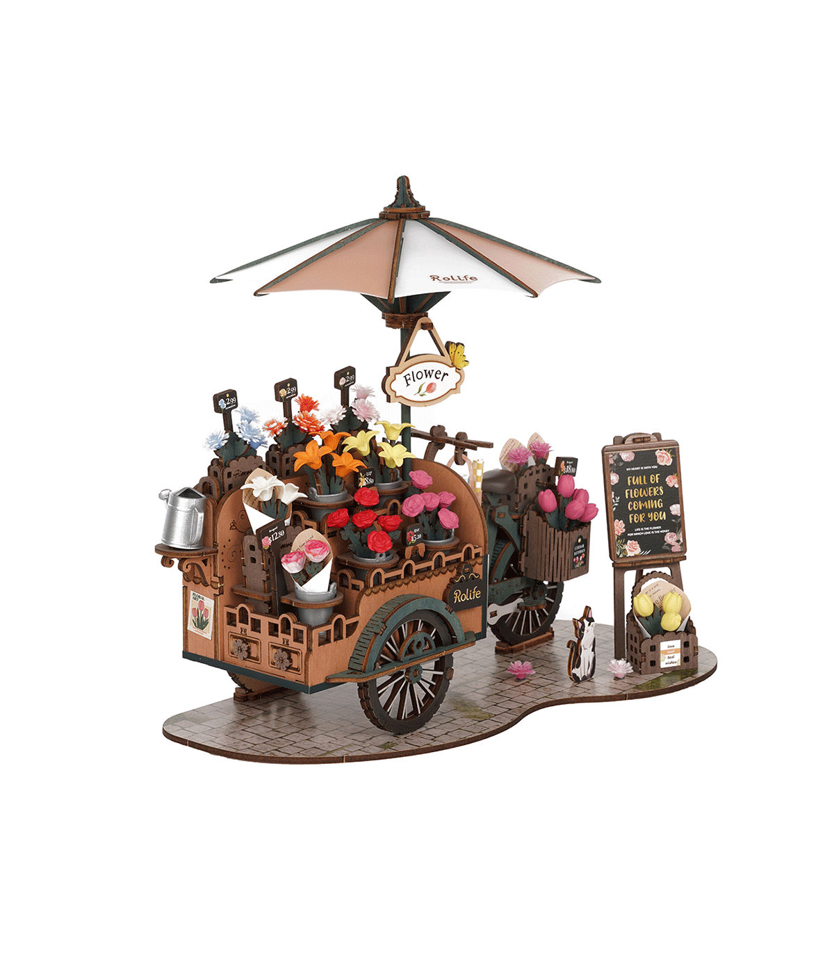 Rolife Blossom Cart – Ξύλινο 3D Puzzle Ανθοπωλείο με Καρότσι