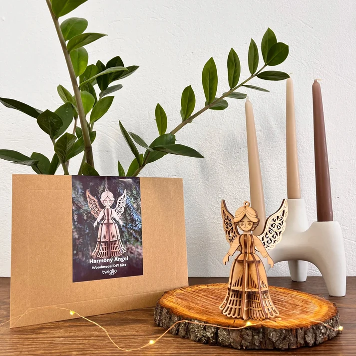 Twiglio Harmony Angel A-401 ξύλινο 3D puzzle διακοσμητικός άγγελος από φυσικό ξύλο σημύδας